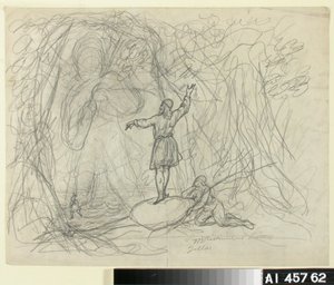 海から来た男、カレワラをテーマにしたアニメシリーズのためのスケッチ 作： Robert Wilhelm Ekman