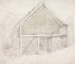 茅葺き屋根と石造りのドミトリーの端。 作： Robert Wilhelm Ekman