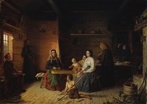 農民のコテージでカンテレを演奏、1868。 作： Robert Wilhelm Ekman