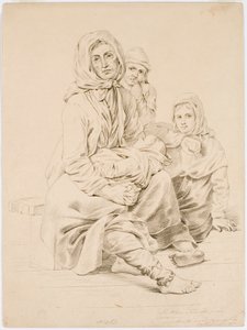 タアラの乞食一家、3人の子供を連れた女性 作： Robert Wilhelm Ekman