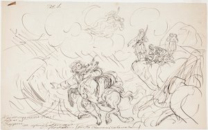 ヴァイナモイネンの銃撃、カレワラをテーマにしたデッサンシリーズのためのスケッチ 作： Robert Wilhelm Ekman