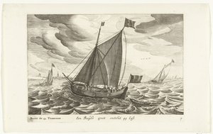 ボイエ Een Boeijer groot about 44 Last / Boïer de 44 Tonneaux (オブジェクトのタイトル) Hollandse scheepstypen、1627年（シリーズタイトル） 様々な船 Don ton se sert dans les Unies Provinces / 主に海域で使用される様々なオランダ船のアイコン 作： Robert de Baudous (possibly)