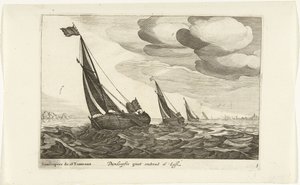ダムルーパー Damloopers groot about 16 Last / Damloopers de 16 Tonneaux (オブジェクトのタイトル) Hollandse scheepstypen、1627年（シリーズタイトル） さまざまな船 Don ton se sert dans les United Provinces / さまざまなオランダ船のアイコン 作： Robert de Baudous (possibly)