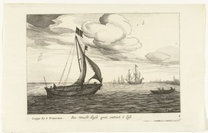 フラハトカーゲン Een Vracht-kaghe groot about 6 Last / Cague de 6 Tonneaux (オブジェクトのタイトル) Hollandse scheepstypen、1627年（シリーズタイトル） さまざまな船 Don ton se sert dans les United Provinces / さまざまなオランダ船のアイコン 作： Robert de Baudous (possibly)