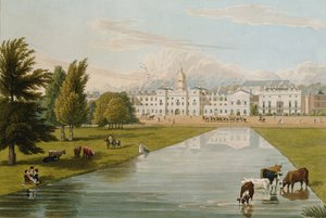 パブ、セントジェームズパークからの馬の警備員とメルボルンの家の眺め。 1821 by Colnaghi und Co.（アクアチント）
