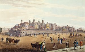 ロンドン塔と造幣局、パブの眺め。 Colnaghi und Co、1821（色付きの趣のある） 作： Robert the Elder and Younger Havell
