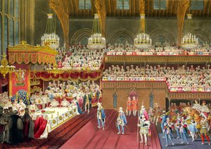 ロイヤルバンケット、最初のコースの開催、1821年7月19日（アクアチント） 作： Robert the Younger Havell