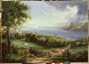 1850年頃、ニューヨークのシンシン付近からのハドソン川の眺め 作： Robert the Younger Havell
