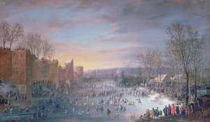 ブリュッセルのシュタットグラーベンでのアイススケート、1649年（パネル）