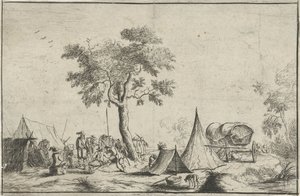 尖ったテントのある野営地 作： Robert van den Hoecke