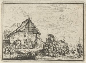 干し草の山にいる兵士 野営地のある風景（連載タイトル） 作： Robert van den Hoecke