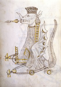 アラビカ・マキナ口から巨大な矢を出すドラゴンの形をしたアラブの戦機のイラスト。ロベルト・ヴァルトゥリオ（1405-75）の「De re Militari」では 作： Roberto Valturio
