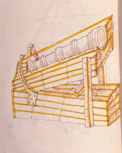 アート・オブ・ウォー：軍用機械の研究。技師ロベルト・ヴァルトゥーリオ（1405-1483？）の「De re Militari」からの挿絵。 作： Roberto Valturio