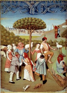 シャンペトルの踊り 羊飼いたちへの告知。テスタード・タップ（1475〜1523年に活躍）の「シャルル・ダングレーム（1460〜1496年）の時祷書」から引用されたミニチュア 作： Robinet Testard