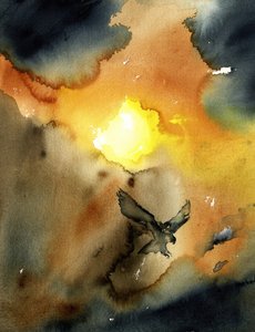 夕日に向かって舞い上がる鷲 作： RodMacIver