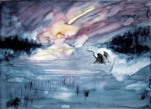 空を飛ぶサギと彗星 作： 