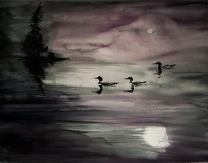 月明かりに照らされた湖のハクチョウ 作： RodMacIver