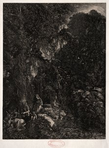 鹿のいる聖家族、1871年。 作： Rodolphe Bresdin