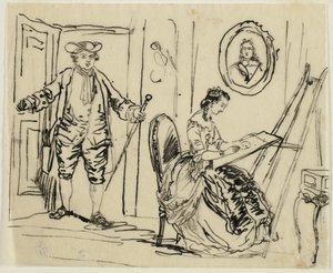 18世紀のドレスを着た男女のインテリア 作： Rodolphe Bresdin