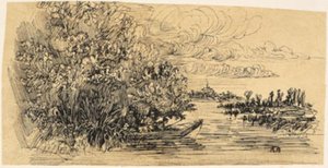 ボートで待ち伏せしているハンター 作： Rodolphe Bresdin