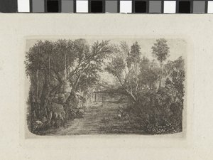 小川と岸辺の木々のある風景 ル・クール・ドー 作： Rodolphe Bresdin