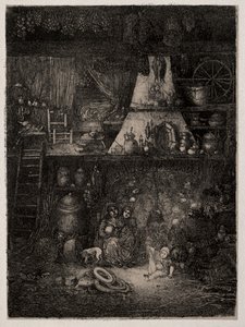 オートガロンヌの農民のインテリア、1858年。 作： Rodolphe Bresdin