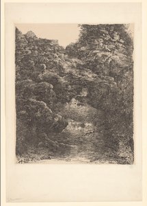 小川と滝のある岩の多い風景 ルギフト 作： Rodolphe Bresdin