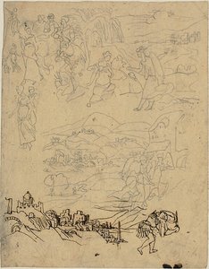 聖書の情景スケッチ、湖畔の町、山村、戦士 作： Rodolphe Bresdin