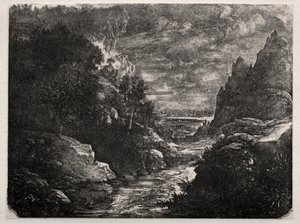 マウンテンストリーム、1871年。 作： Rodolphe Bresdin