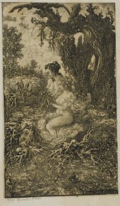 水辺で水浴びをする2人の女性（『レヴュー・ファンテジスト』より 作： Rodolphe Bresdin