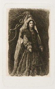 幻想的な中世の衣装を着た女性 作： Rodolphe Bresdin