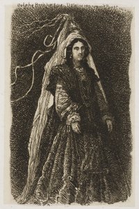 幻想的な中世の衣装を着た女性 作： Rodolphe Bresdin