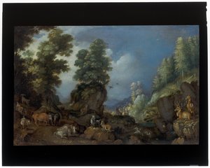 動物のいる岩だらけの風景 作： Roelandt Jacobsz. Savery