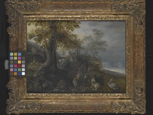 動物のいる風景（木に油彩） 作： Roelandt Jacobsz. Savery