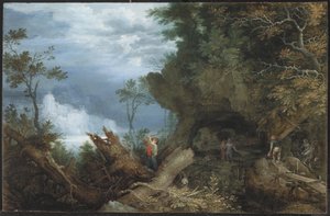 鉱山への入り口のある山地の風景」1612-13年頃（ブナ板に油彩 作： Roelandt Jacobsz. Savery
