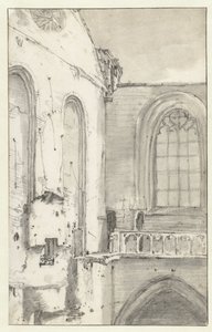 1645 年の火災後のアムステルダム、新教会のトランセプトの眺め 作： Roelant Roghman (attributed to)