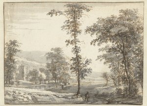 パス上の旅行者と樹木が茂った風景 作： Roelant Roghman