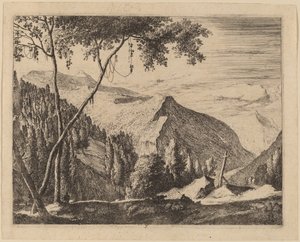 十字架のある岩の風景: pl.5 作： Roelant Roghman and Melchior Küsel