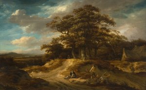 村の端にいる旅行者、1680年。 作： Roelof Van Vries