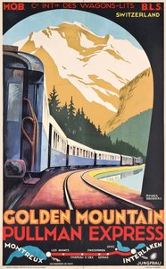ゴールデン・マウンテン・プルマン急行を宣伝するCompagnie Internationale des Wagons-Litsのポスター、1930年頃（カラーリトグラフ）。 作： Roger Broders