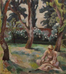 果樹園、庭に座っている女性 作： Roger Eliot Fry