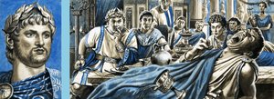 ブリタニクスの死を見守るネロとネロの肖像画