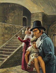 子供を抱いた男性のいる未確認シーン 作： ロジャー・ペイン