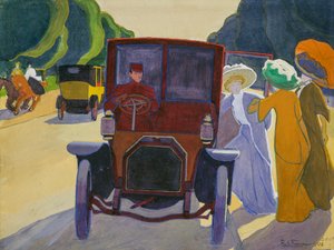 ブーローニュ河畔のアカシア通り、ドライバー付きの車 作： Roger de La Fresnaye