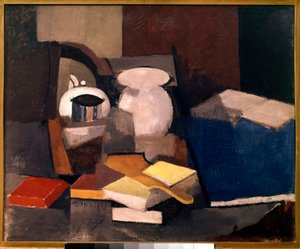 本とカードのある静物画 Roger de La Fresnaye (1885-1925) 1913 Sun.0.6x0.73 m パリ、国立近代美術館 作： Roger de La Fresnaye