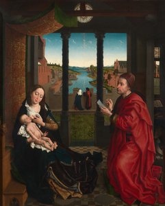 聖ルカが聖母の肖像画を描く（パネルに油彩） 作： Rogier van der (after) Weyden