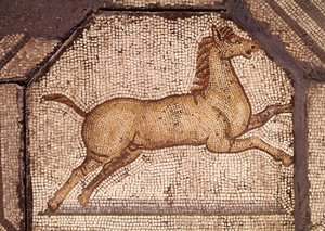 馬、動物を魅了するオルフェウスの詳細（モザイク） 作： Roman