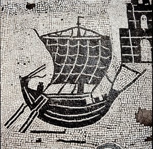 オスティアの港に停泊する船（モザイク画 作： Roman