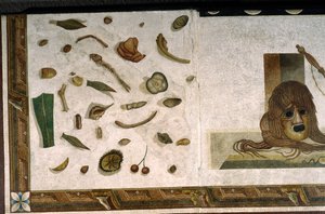 「アサロトス（床） ローマのハラクライトンのサイン入りモザイクの断片 紀元後2世紀、ローマ 作： Roman