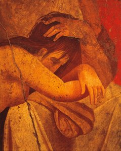神秘のヴィラ」の「鞭打ち」を描いた第2ポンペイ様式のフレスコ画の詳細、ポンペイ、カンパニア、ローマ文明時代 作： Roman